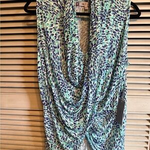 Jennifer Lopez Purpleand Green Draped Sleeveless Blouse